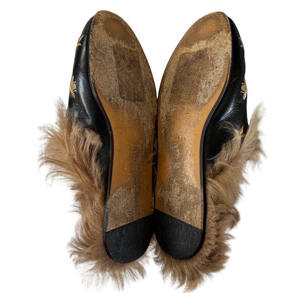 Gucci Horsebit Bee Princetown Fur Mules Loafers Black Size EU 37 US 7 - Picture 12 of 15